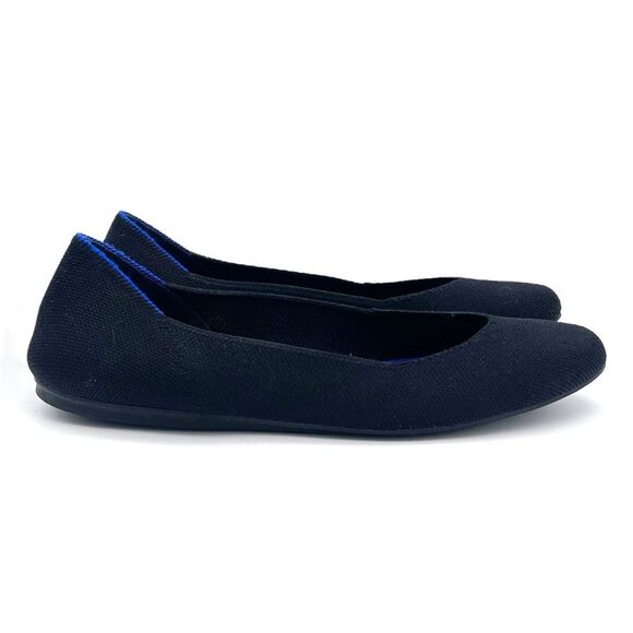 Rothy’s The Flat in Solid Black With Royal Blue Trim Recycled Textile Size 9.5 - Picture 8 of 16